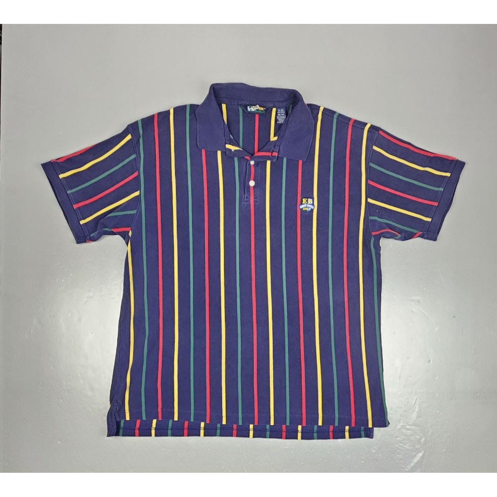 Vintage Eddie Bauer Golf Polo Shirt Mens 2XL. EBTEK Striped Colorful Y2k